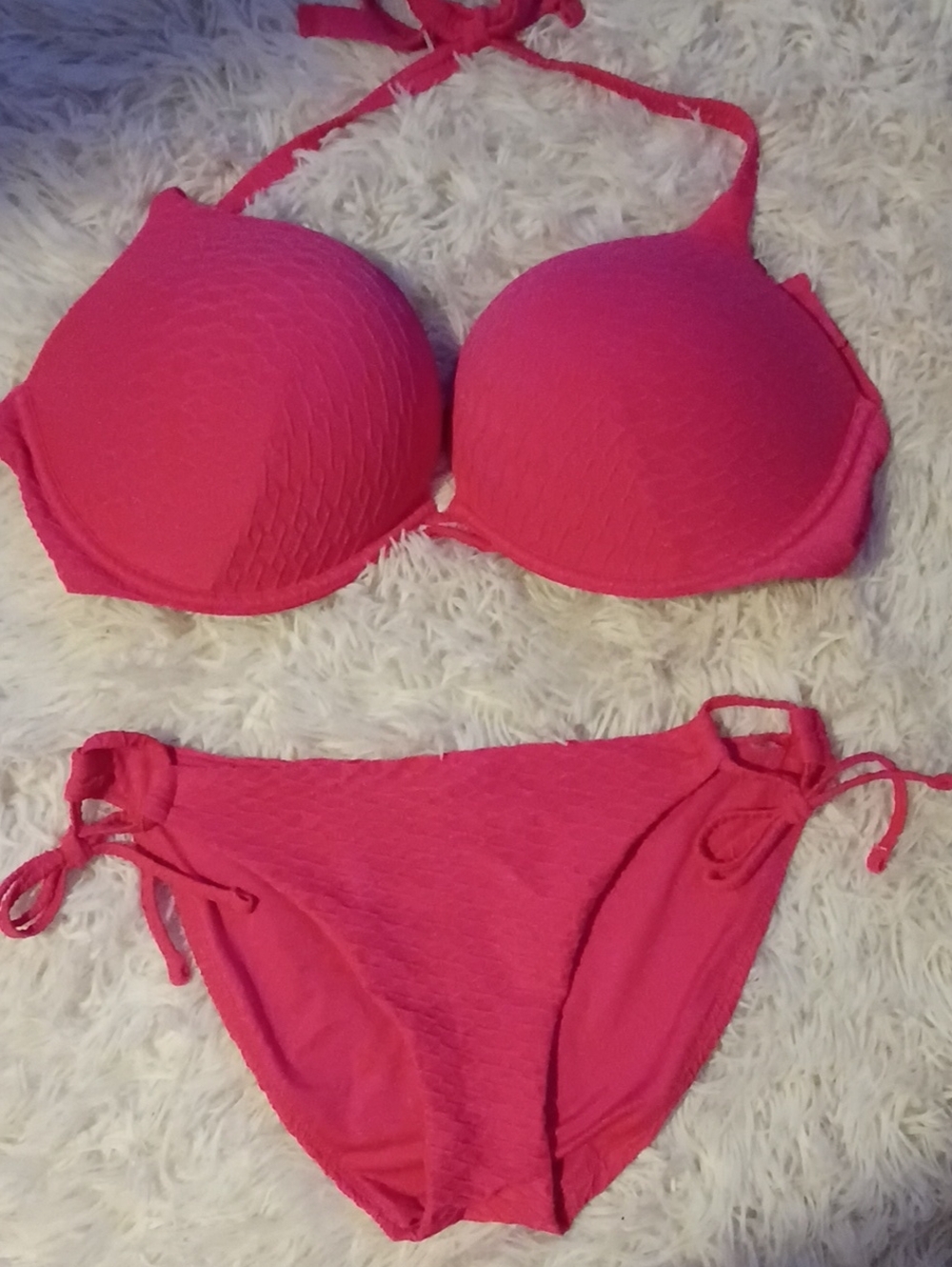 Victoria's Secret Hot Pink Textured Halter Bikini